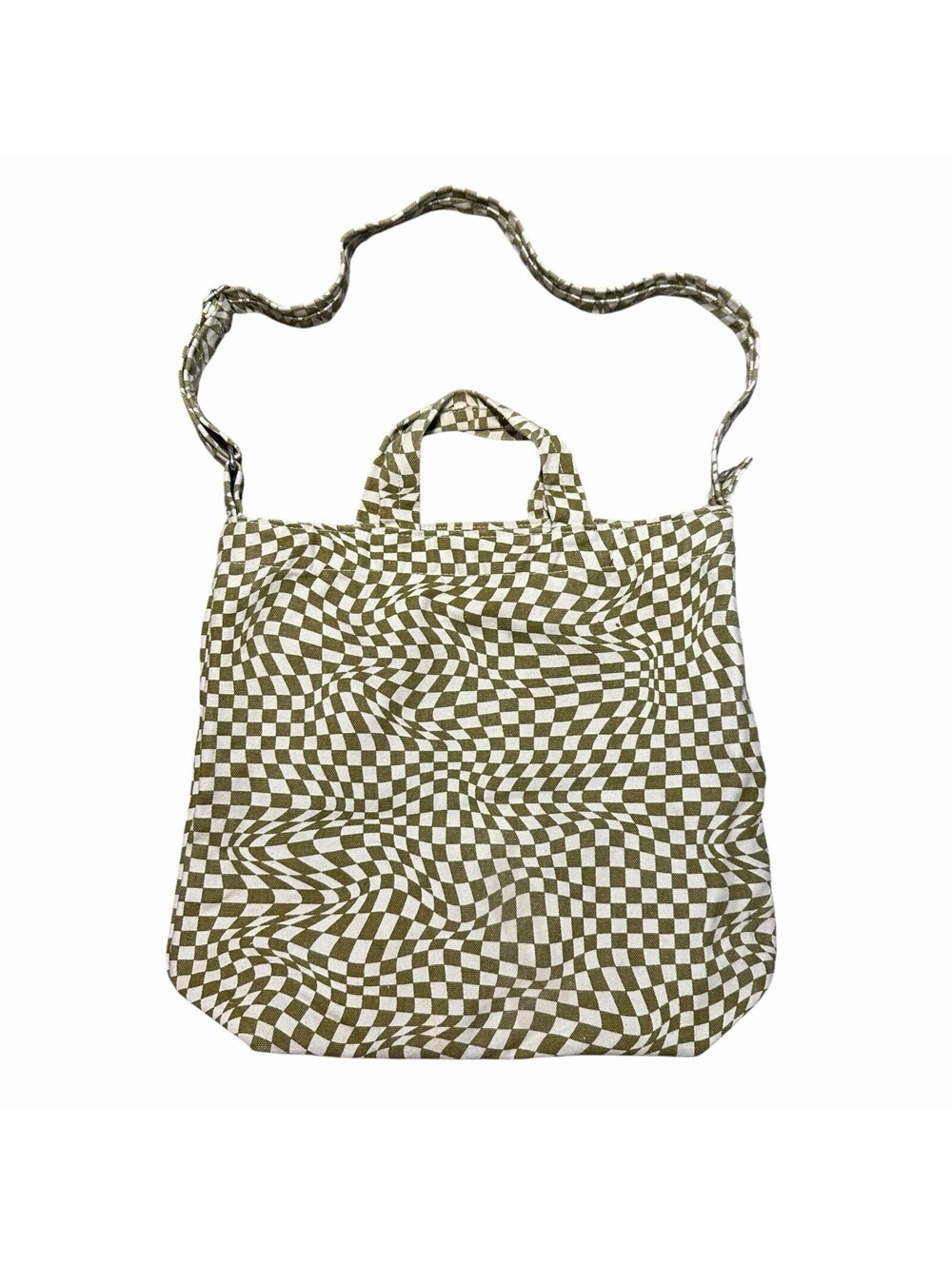 Baggu Duck Bag in Moss Trippy Checker, Cotton Tote Bag, Snap Closure